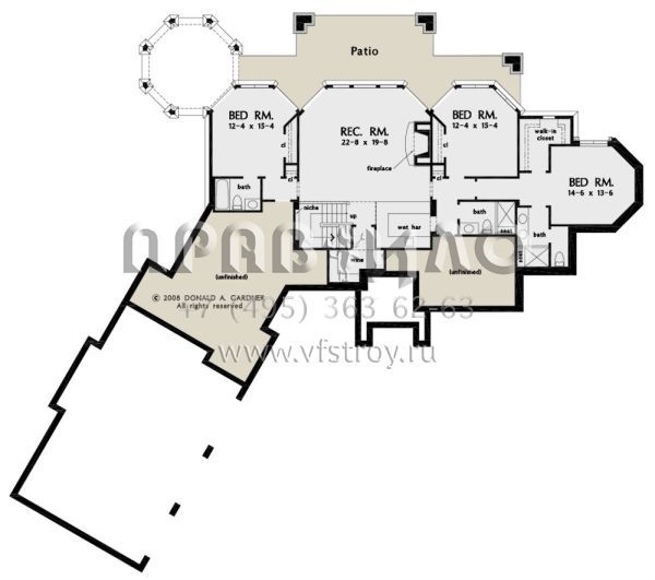 Проект дома на склоне с цокольным этажом и гаражом на три машины S5-398 (2865-00080)