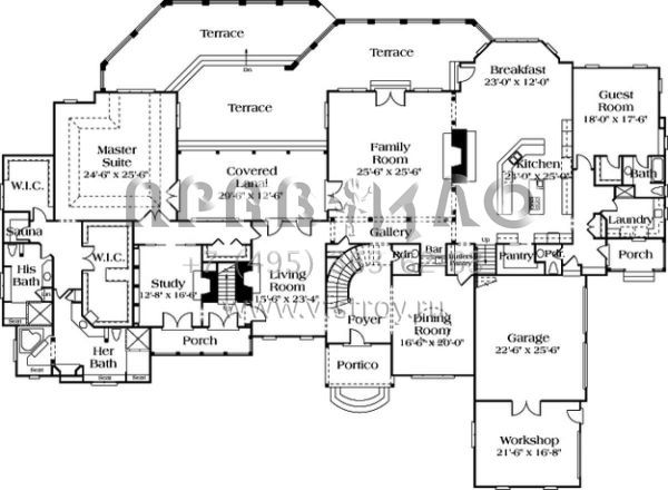 Проект двухэтажного дома с гаражом на три и более машин в стиле Ранчо S5-952 (3323-00529)