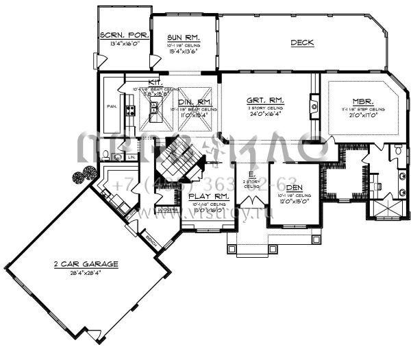 Проект двухэтажного дома с гаражом на две машины в стиле Ранчо S5-396 (1020-00112)