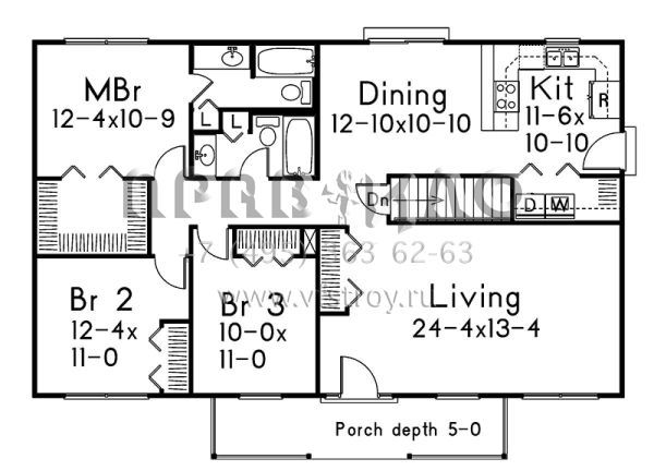 Проект одноэтажного дома без гаража в стиле Ранчо S5-127 (5633-00315)