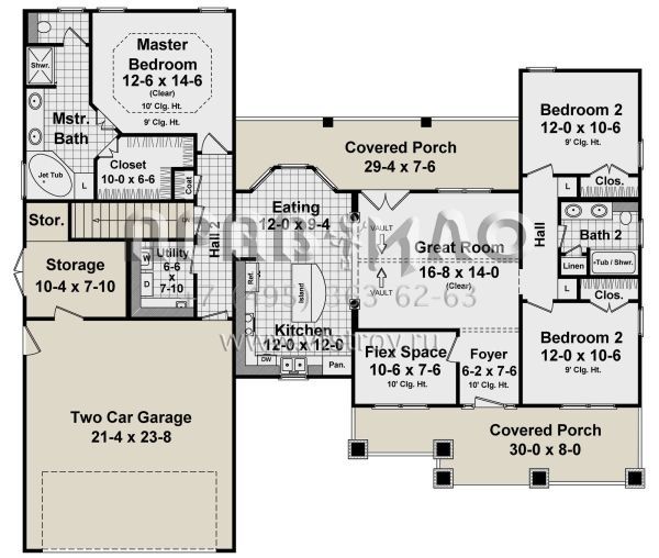 Проект одноэтажного дома с гаражом на две машины в американском стиле S5-152 (348-00298)