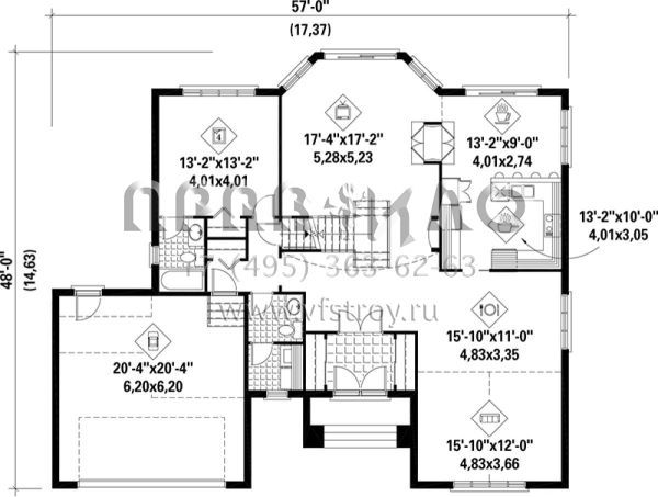 Проект двухэтажного дома с гаражом на две машины в стиле Ранчо S5-302 (6146-00170)