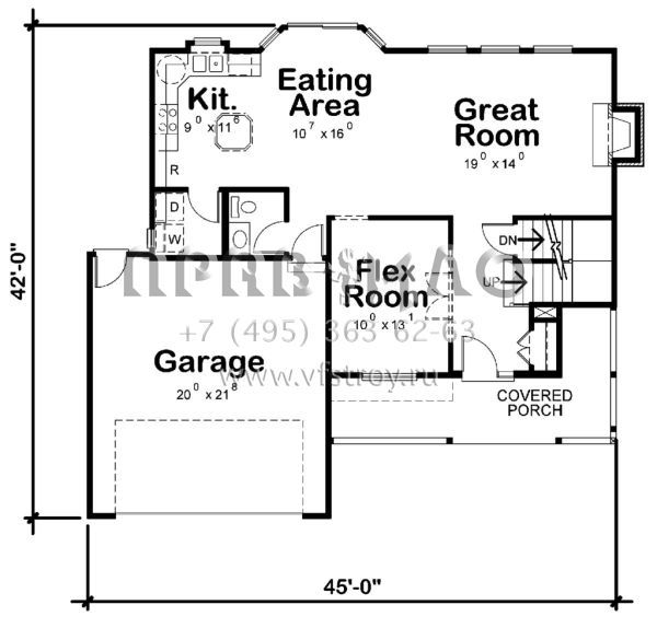 Проект двухэтажного дома с гаражом на две машины в стиле Ранчо S5-175 (402-01444)