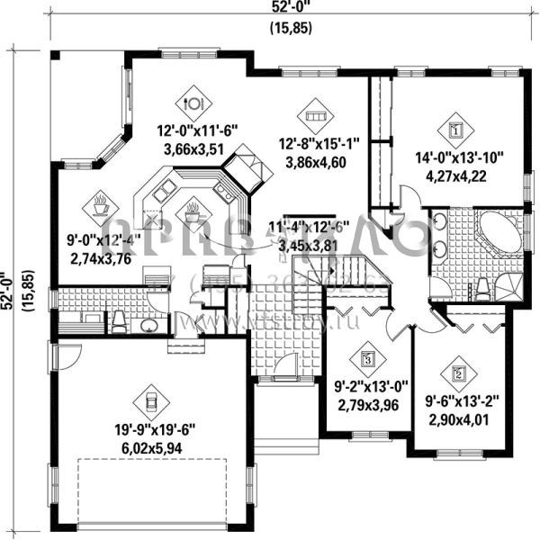 Проект одноэтажного дома с гаражом на две машины в стиле Ранчо S5-163 (6146-00204)