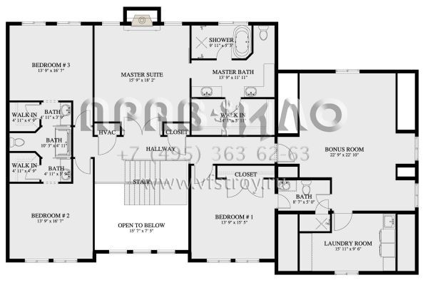 Проект двухэтажного дома с гаражом на три и более машин в американском стиле S5-384 (2802-00148)