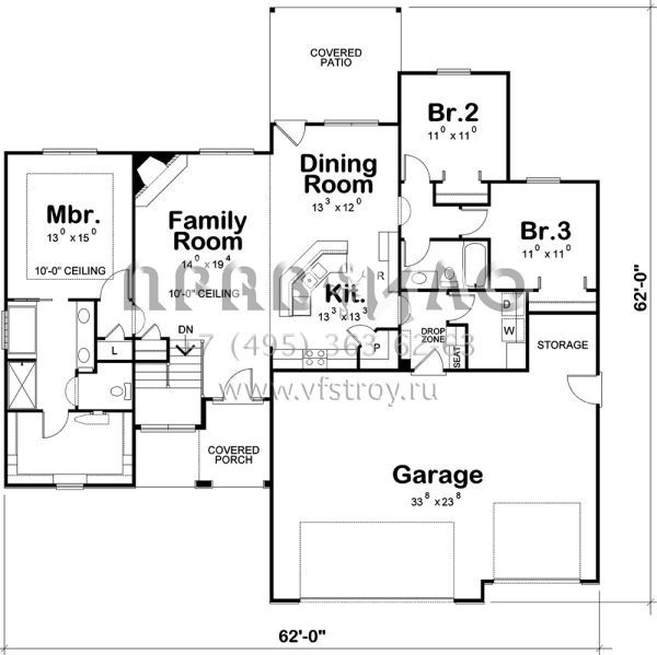 Проект одноэтажного дома с гаражом на три и более машин в английском стиле S5-176 (402-01526)