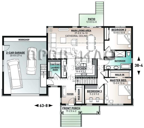 Проект одноэтажного дома с гаражом на две машины в американском стиле S5-147 (034-01241)