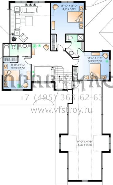 Проект двухэтажного дома с гаражом на три и более машин в стиле Ранчо S5-291 (034-00024)