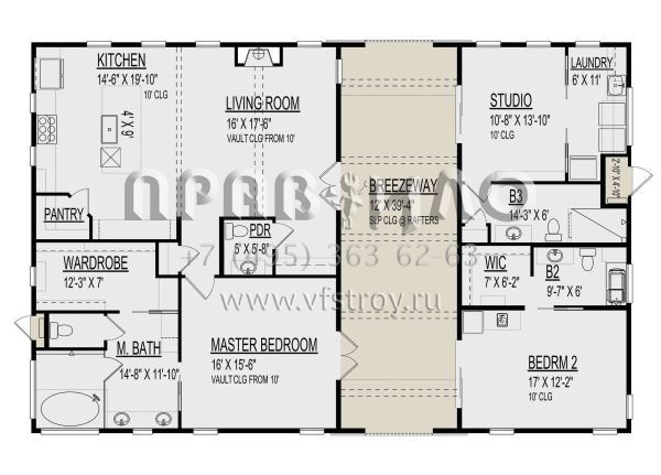 Проект одноэтажного дома без гаража в стиле БарнХаус S5-187 (9300-00085)