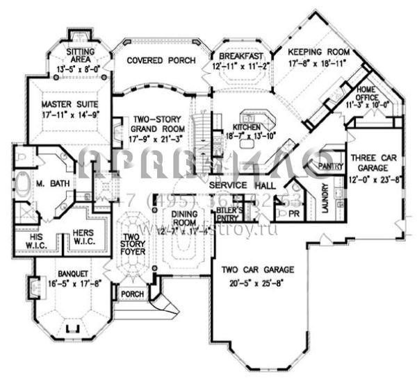Проект двухэтажного дома с гаражом на три и более машин в английском стиле S5-459 (699-00063)