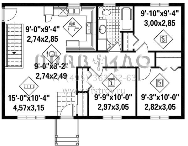 Проект одноэтажного дома без гаража в стиле Ранчо S5-85 (6146-00318)
