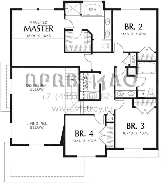 Проект двухэтажного дома с гаражом на две машины в стиле Ранчо S5-206 (2559-00331)