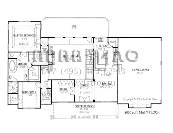 Проект одноэтажного дома с гаражом на три и более машин в стиле Ранчо S5-325 (286-00011)