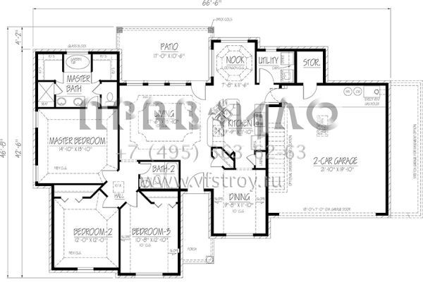 Проект одноэтажного дома с гаражом на две машины в стиле Ранчо S5-150 (1754-00002)