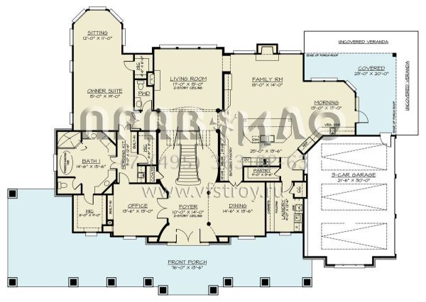 Проект двухэтажного дома с гаражом на три и более машин в американском стиле S5-370 (4195-00071)