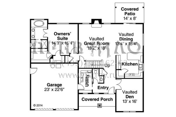 Проект двухэтажного дома с гаражом на две машины в стиле Ранчо S5-208 (035-00655)