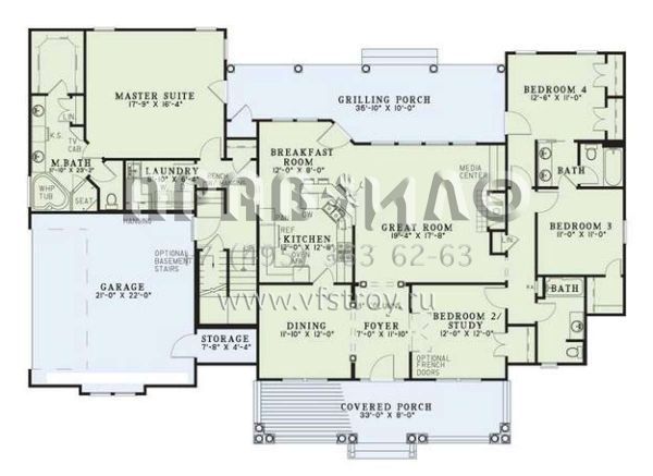 Проект двухэтажного дома с гаражом на две машины в стиле Ранчо S5-220 (110-00500)