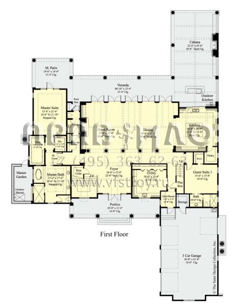 Проект двухэтажного дома с гаражом на три и более машин в стиле Ранчо S5-579 (8436-00102)