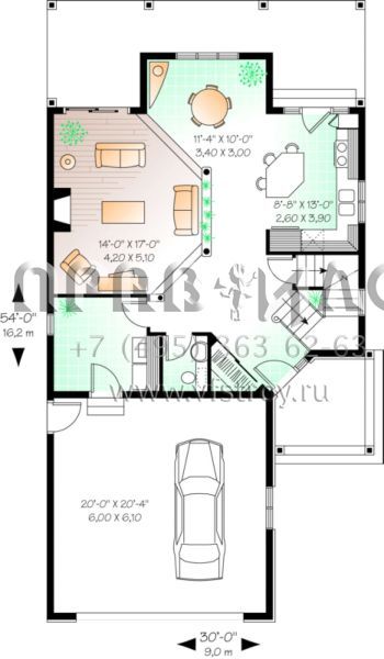 Проект двухэтажного дома с гаражом на одну машину в английском стиле S5-186 (034-00049)