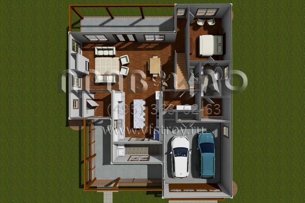 Проект двухэтажного дома с гаражом на две машины в современном стиле S5-192 (4848-00405)