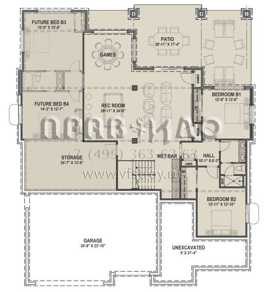 Проект одноэтажного дома с гаражом на три и более машин в современном стиле S5-236 (425-00033)