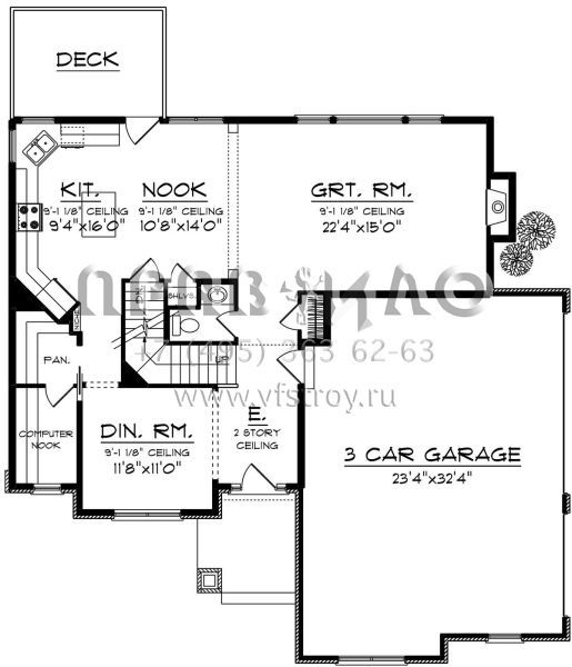 Проект двухэтажного дома с гаражом на три и более машин в американском стиле S5-243 (1020-00068)
