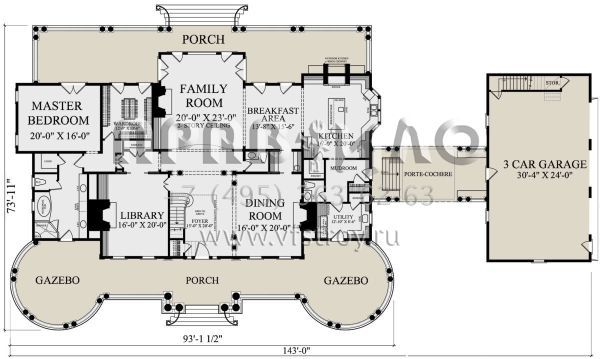 Проект двухэтажного дома с гаражом на три и более машин в стиле Особняк S5-497 (7922-00242)