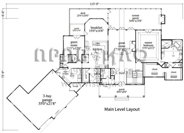 Проект одноэтажного дома с гаражом на три и более машин в стиле Ранчо S5-243 (957-00066)