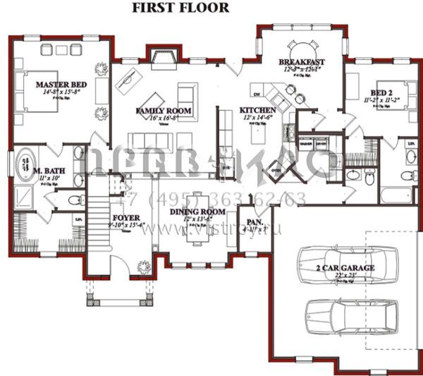 Проект двухэтажного дома с гаражом на две машины в стиле Ранчо S5-249 (1070-00043)