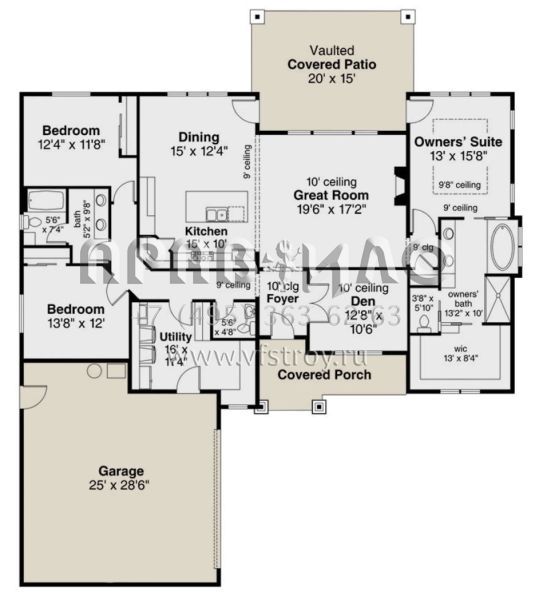 Проект одноэтажного дома с гаражом на две машины в стиле Ранчо S5-210 (035-00847)