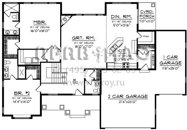 Проект одноэтажного дома с гаражом на три и более машин в американском стиле S5-184 (1020-00061)