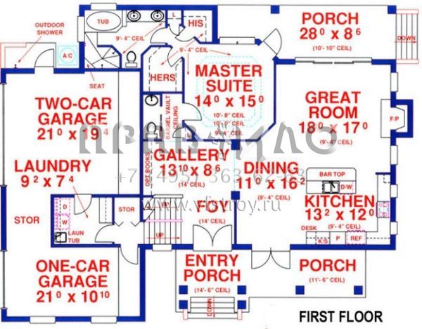 Проект двухэтажного дома с гаражом на три и более машин в прибрежном стиле S5-205 (4766-00155)