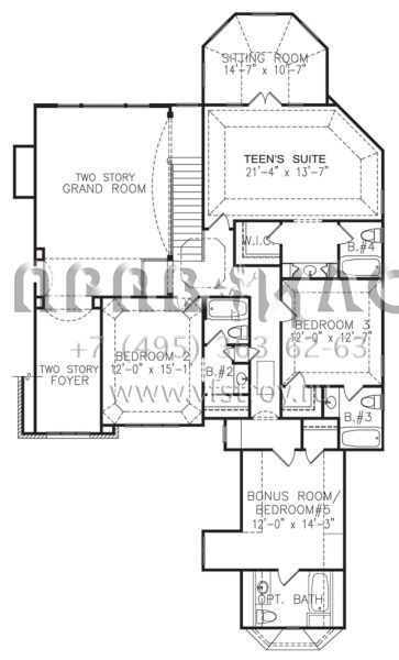 Проект двухэтажного дома с гаражом на три и более машин в стиле Ранчо S5-387 (699-00026)