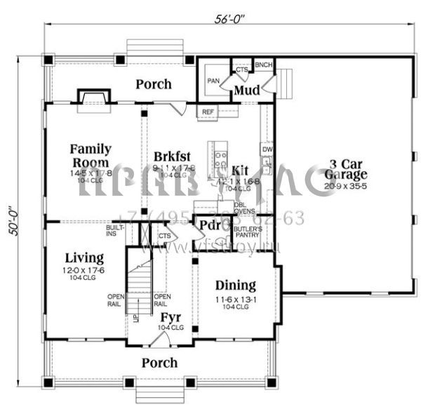Проект двухэтажного дома с гаражом на три и более машин в американском стиле S5-264 (009-00235)