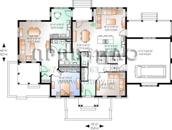 Проект двухэтажного дома с гаражом на две машины в стиле Ранчо S5-290 (034-00179)