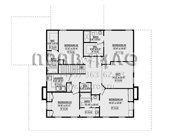 Проект двухэтажного дома с гаражом на три и более машин в стиле Ранчо S5-324 (1958-00015)