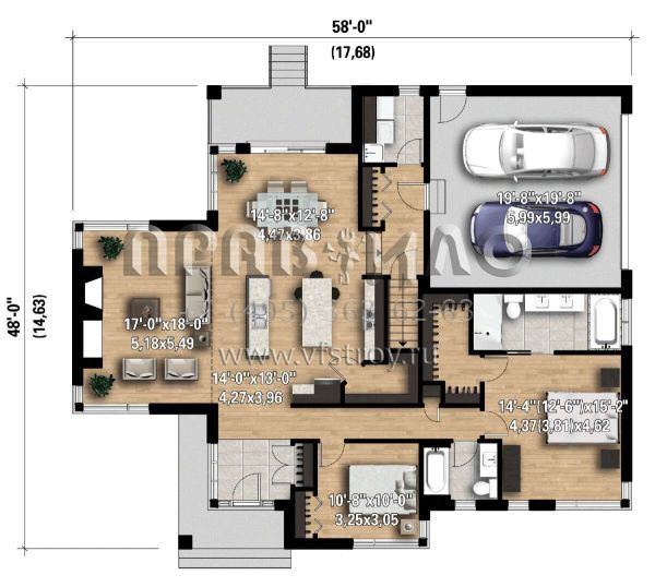 Проект одноэтажного дома с гаражом на две машины в современном стиле S5-162 (6146-00592)