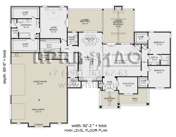Проект двухэтажного дома с гаражом на три и более машин в американском стиле S5-355 (940-00175)