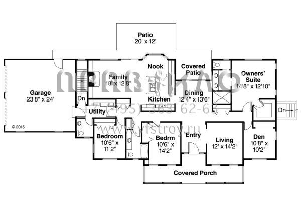 Проект одноэтажного дома с гаражом на две машины в стиле Ранчо S5-207 (035-00797)