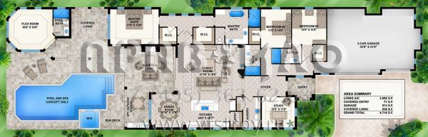 Проект одноэтажного дома с гаражом на три и более машин в прибрежном стиле S5-278 (207-00058)