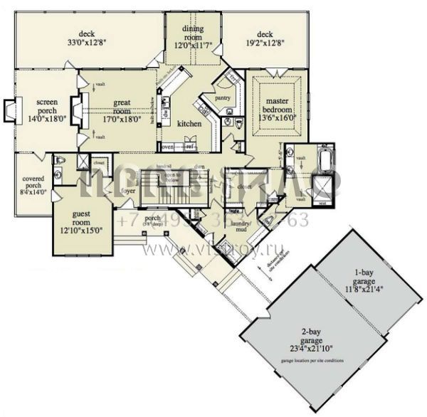 Проект одноэтажного дома без гаража в стиле Ранчо S5-326 (957-00017)