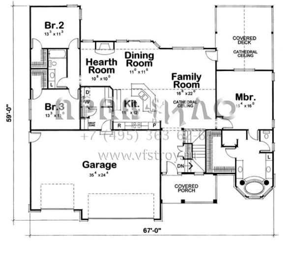 Проект одноэтажного дома с гаражом на три и более машин в стиле Ранчо S5-192 (402-01409)