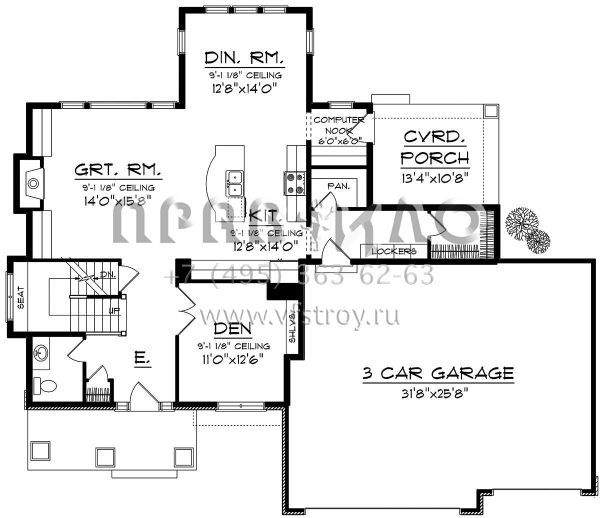 Проект двухэтажного дома с гаражом на три и более машин в стиле Райт S5-255 (1020-00154)