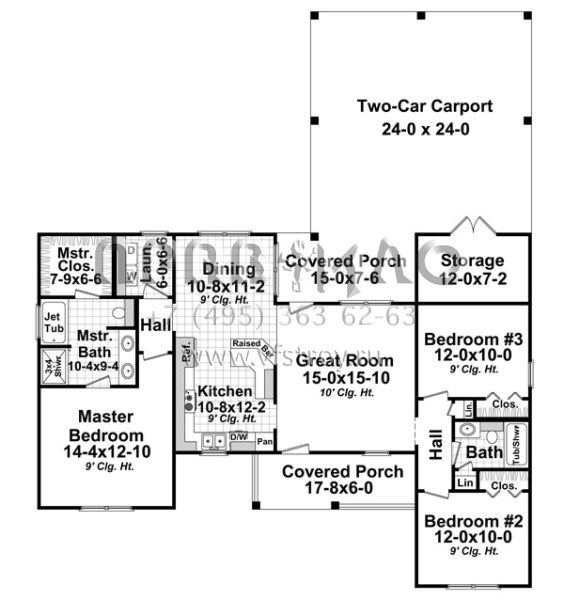 Проект одноэтажного дома с гаражом на две машины в стиле Ранчо S5-126 (348-00195)