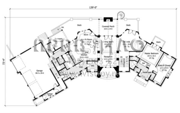 Проект двухэтажного дома с гаражом на три и более машин в стиле Ранчо S5-441 (098-00061)