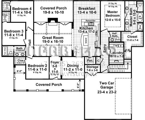 Проект одноэтажного дома с гаражом на две машины в стиле Ранчо S5-211 (348-00227)