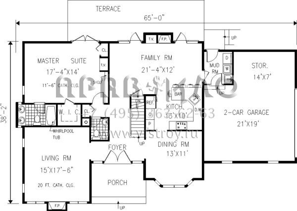 Проект двухэтажного дома с гаражом на две машины в стиле Ранчо S5-207 (033-00114)