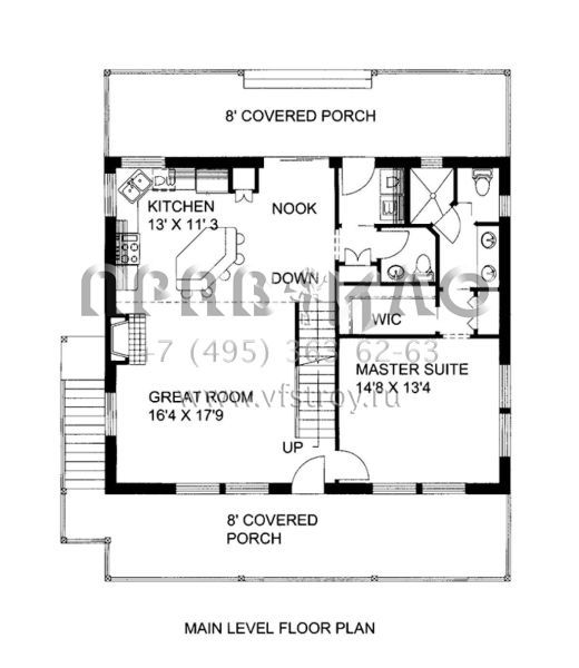 Проект двухэтажного дома без гаража в стиле Ранчо S5-288 (039-00591)