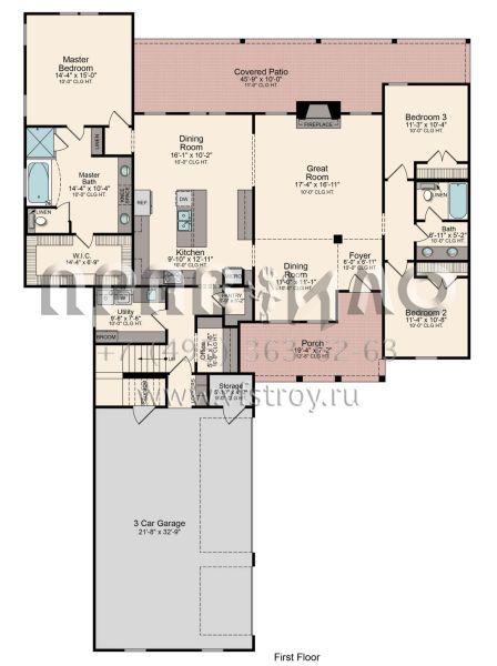 Проект одноэтажного дома с гаражом на три и более машин в стиле Ранчо S5-198 (5995-00008)