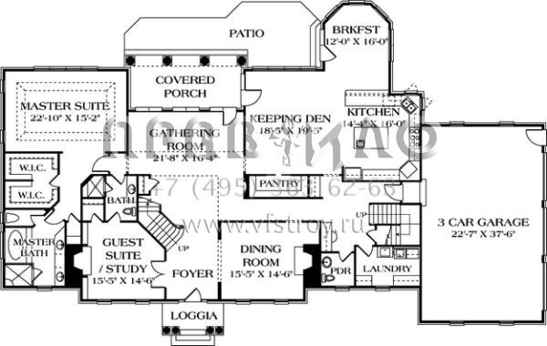 Проект двухэтажного дома с гаражом на три и более машин в стиле Ранчо S5-489 (3323-00503)